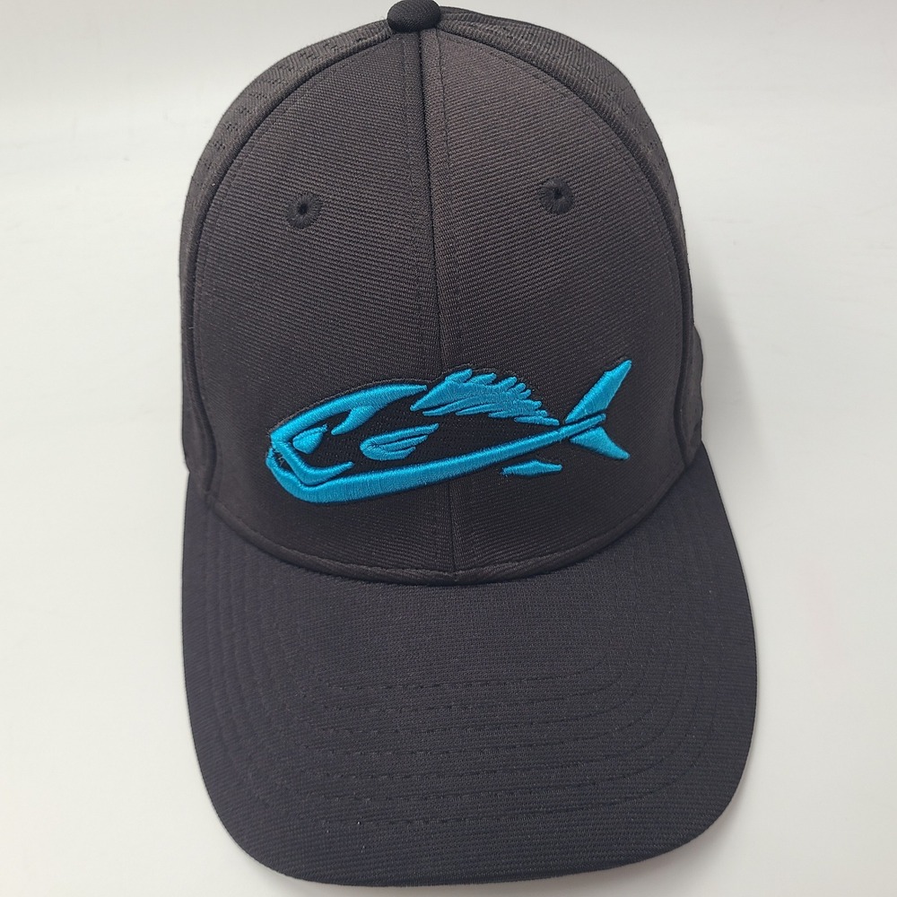 Field & Stream Hat Fitted (Seems L-XL) Black Blue Fish Fishing Peforated Mesh
